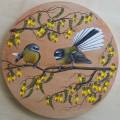 'Faintail in Kowhai' - 40cm circular timber