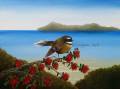Faintail with view of Tahua (Major Island), Waihi - 40cmx30cm