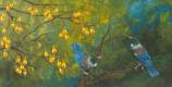 2 Tui in Kowhai Tree - 90cmx45cm